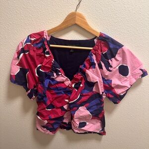 Banana Republic Multicolor Floral Blouse Caribbean Vacation Side Zip Summer Date